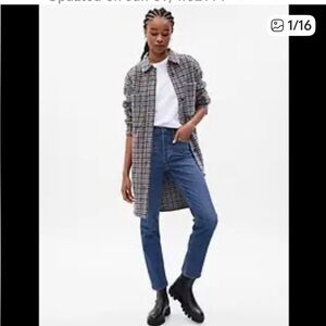 NWT GAP Plaid Unlined Wool Blend Shacket Jacket SZ L Brown Blue Gray Black